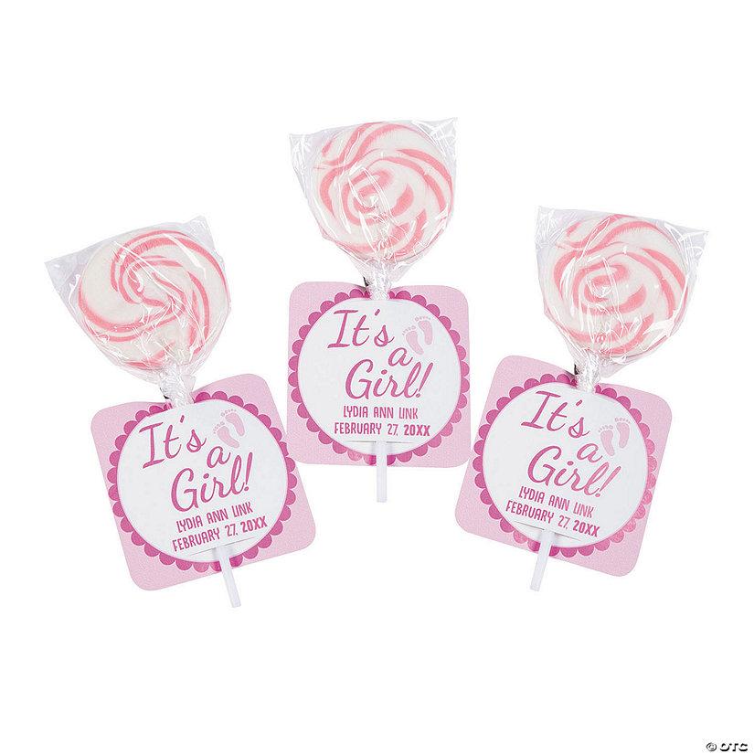 Personalized It&#8217;s A Girl Swirl Lollipops with Cards - 24 Pc. Image Thumbnail