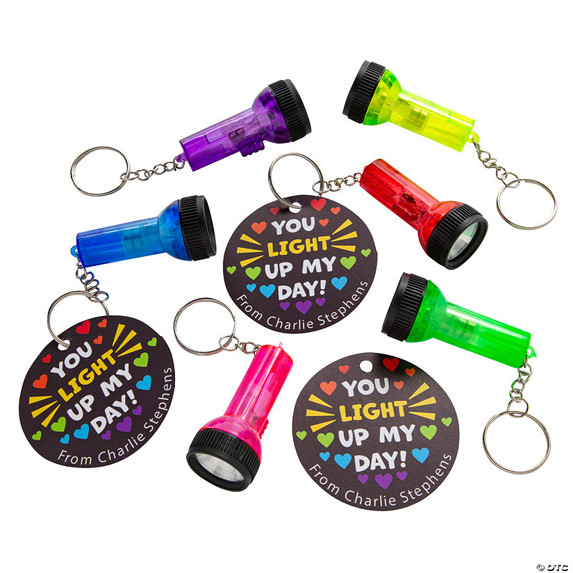Personalized Large Beam Flashlight Keychain Valentine Exchanges with Card for 12 Image
