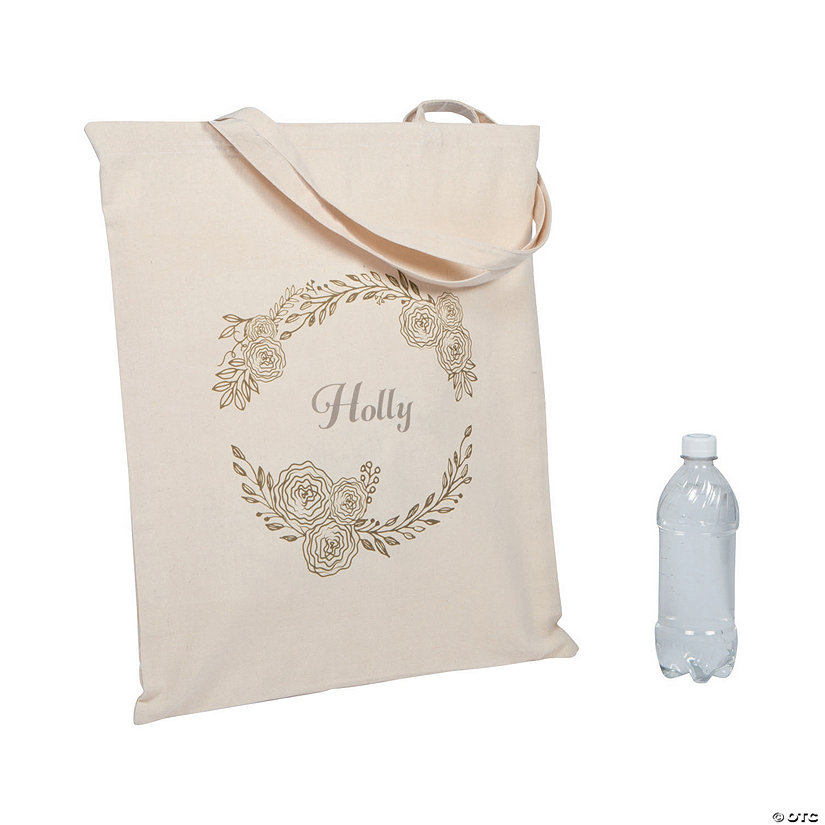 Personalized Large Floral Canvas Zipper Tote Bag