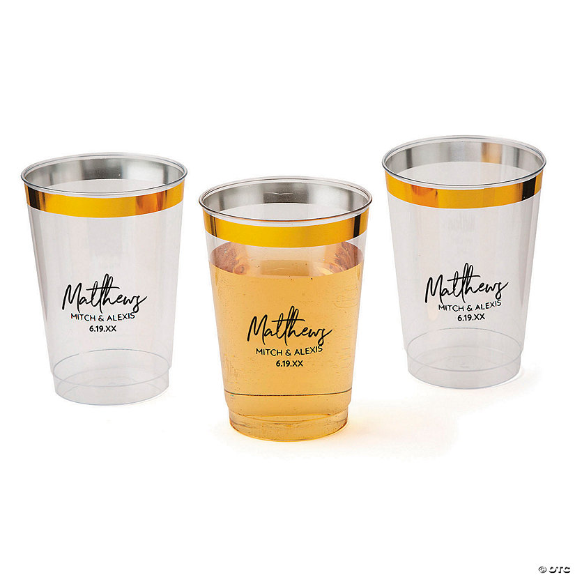 Personalized Last Name Gold Rim Clear Plastic Cups - 50 Ct. Image Thumbnail