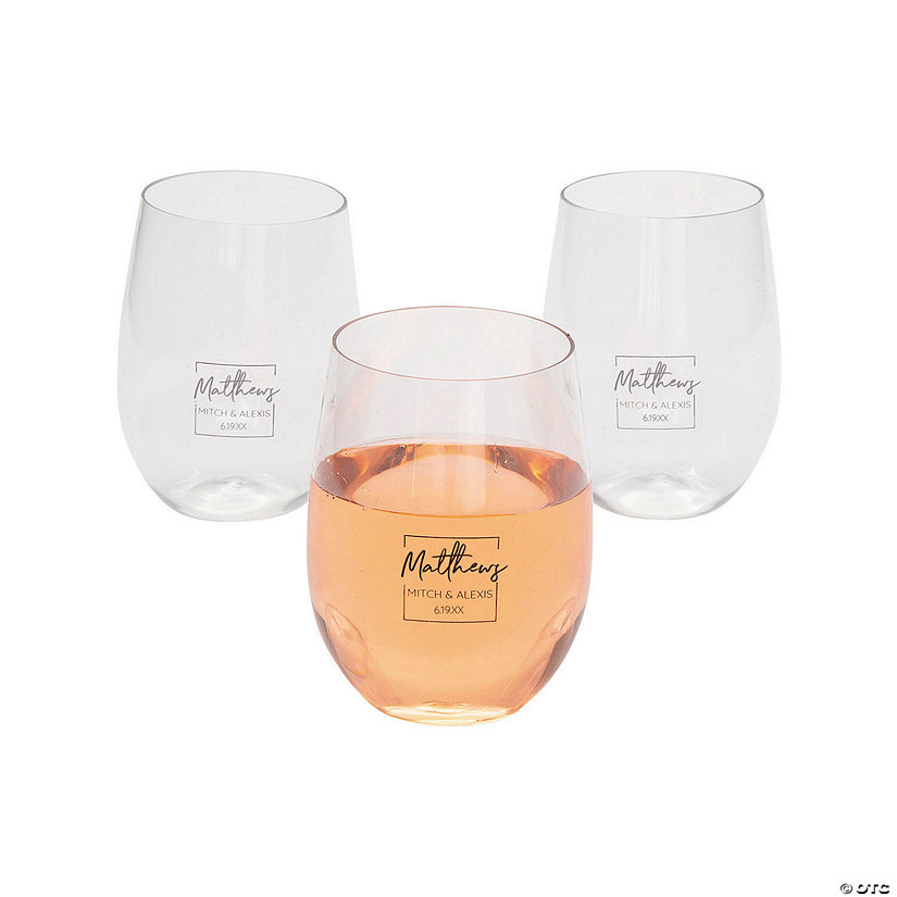 Personalized Last Name Stemless Plastic Wine Glasses - 48 Pc. Image Thumbnail