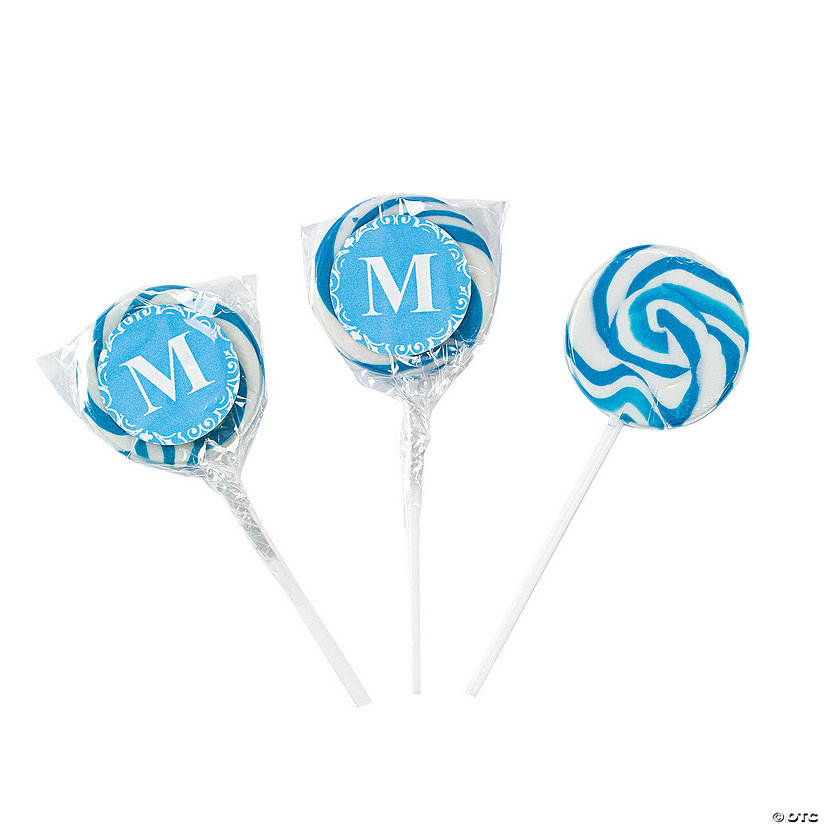 Personalized Light Blue Monogram Swirl Lollipops - 24 Pc. Image Thumbnail