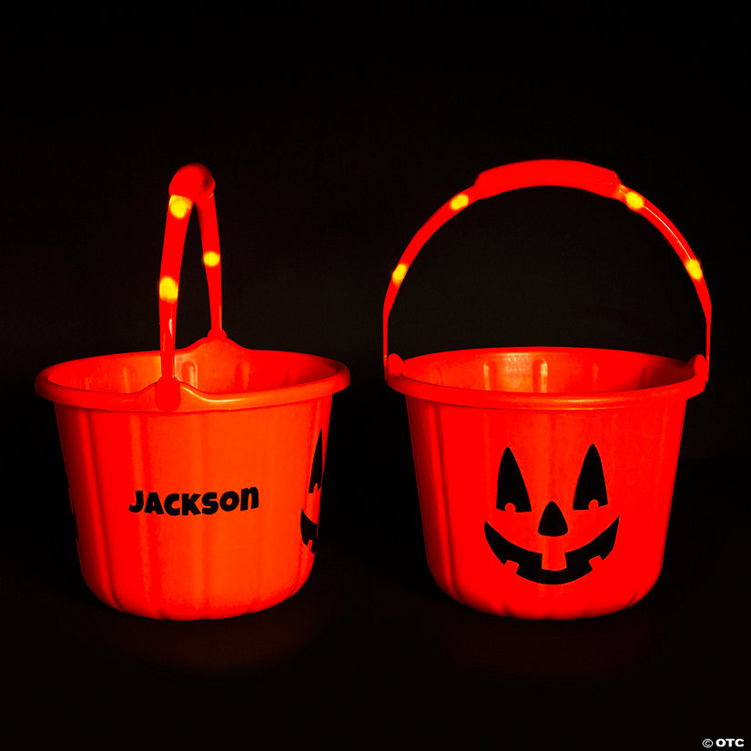 Personalized Light-Up Jack-O'-Lantern BPA-Free Plastic Trick-or-Treat Bucket Image Thumbnail