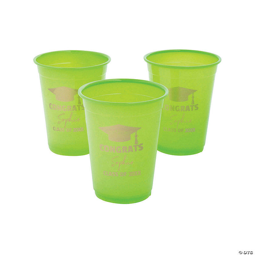 Personalized Lime Green Graduation Disposable Plastic Cups - 40 Ct. Image Thumbnail