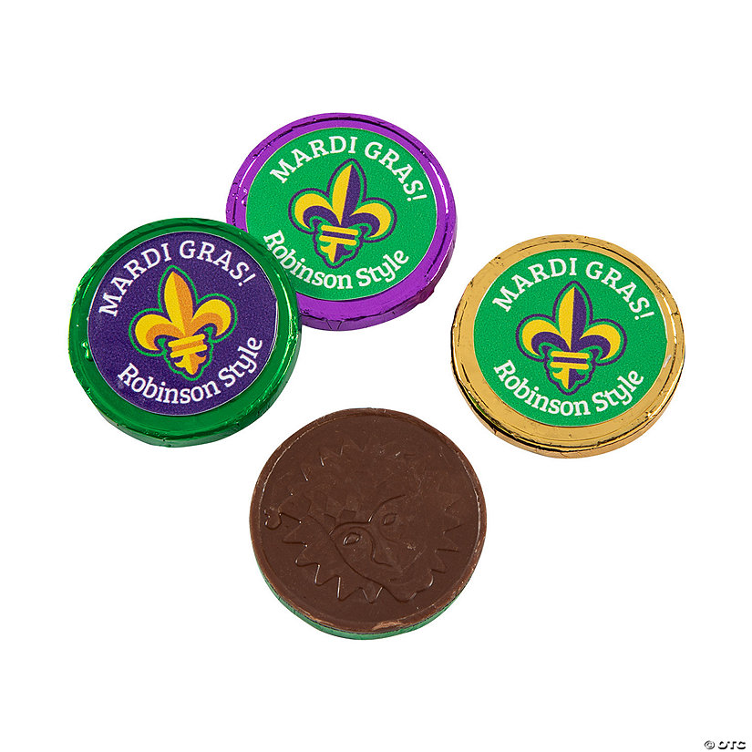 Personalized Mardi Gras Chocolate Coins - 60 Pc. Image