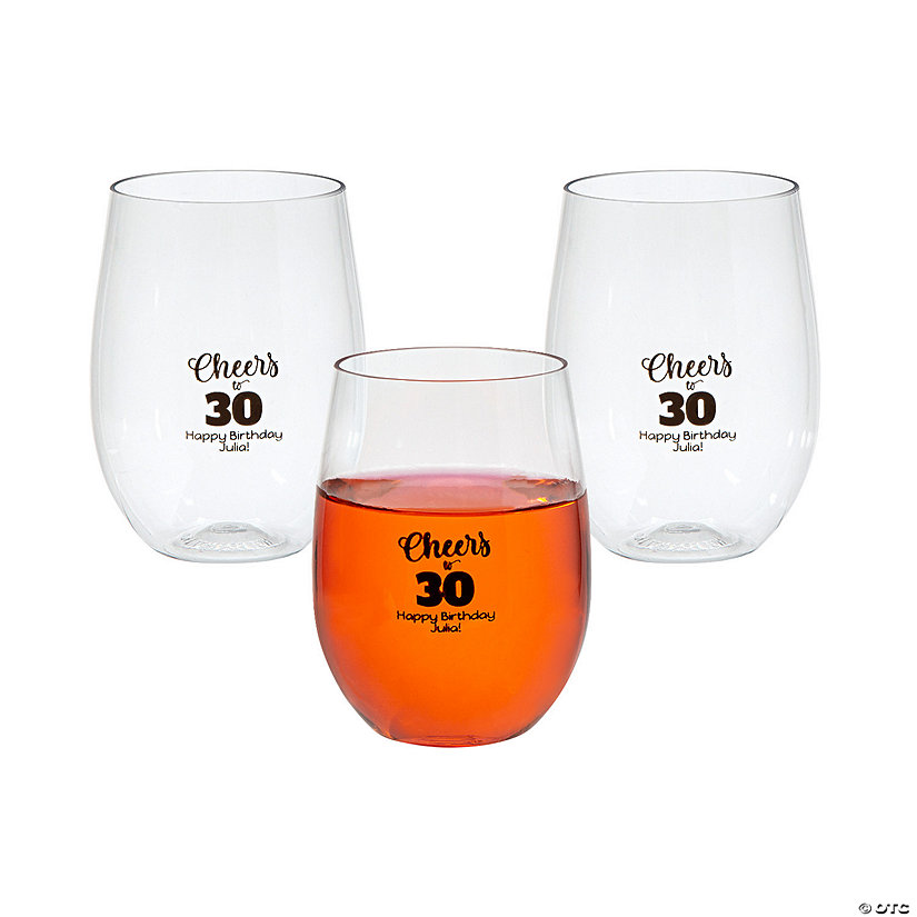 Personalized Milestone Birthday Plastic Stemless Wine Glasses - 48 Ct. Image Thumbnail