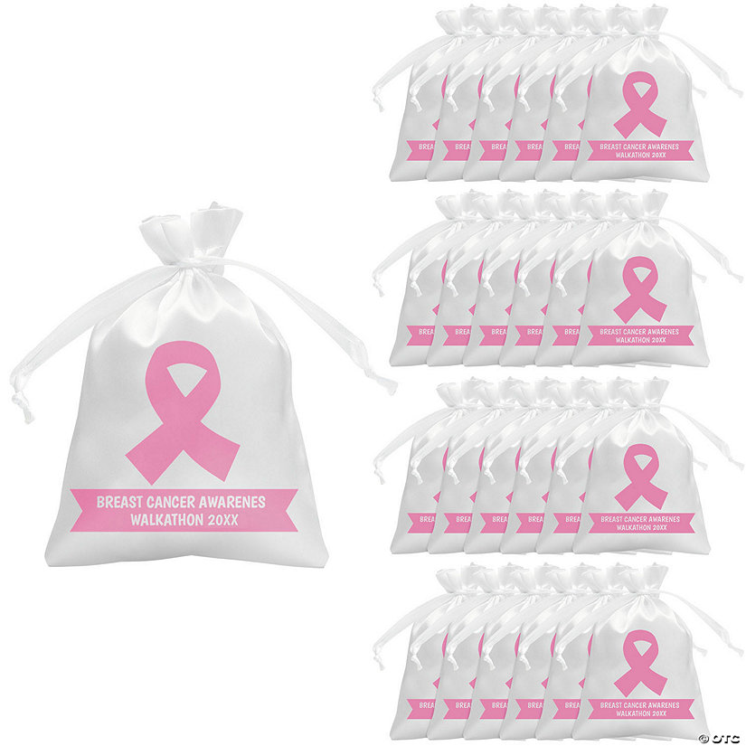 Personalized Mini Awareness Ribbon Satin Drawstring Bags - 24 Pc. Image Thumbnail