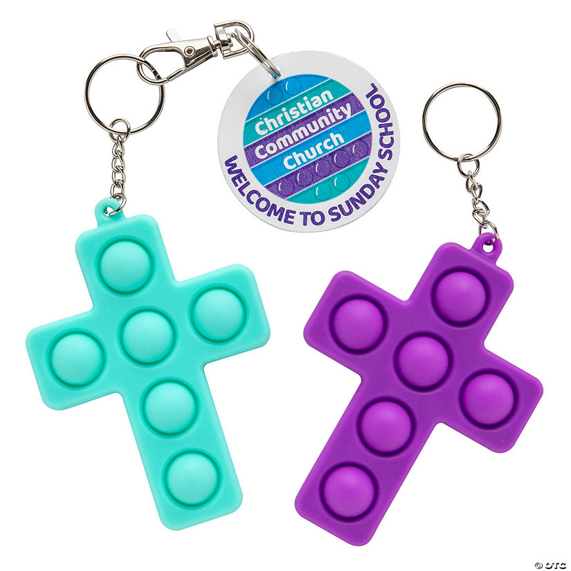 Personalized Mini Cross Lotsa Pops Popping Toy Keychain Handouts with Tag for 24 Image Thumbnail