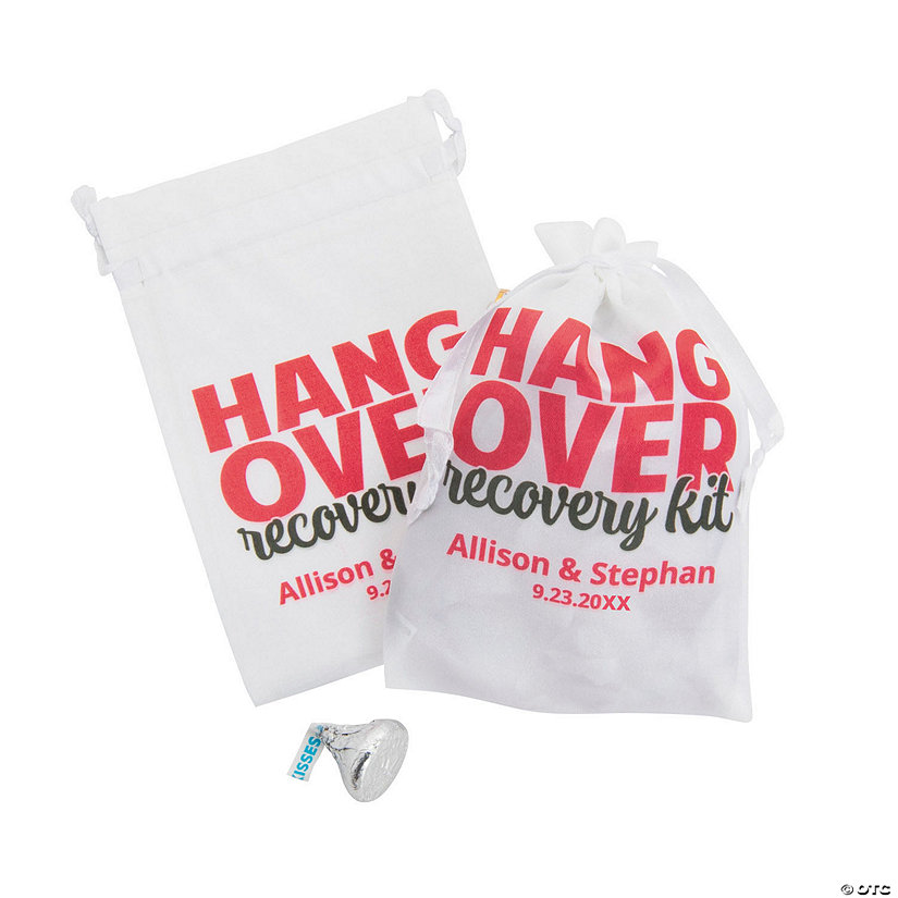 Personalized Mini Hangover Kit Satin Drawstring Bags - 24 Pc. Image Thumbnail