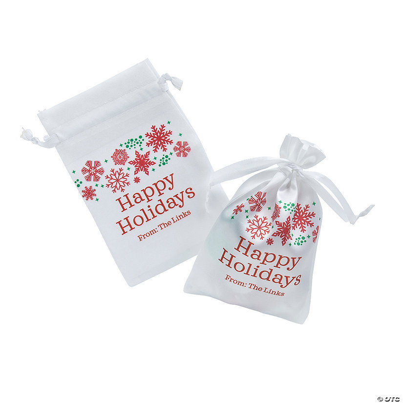 Personalized Mini Happy Holidays Satin Drawstring Favor Bags - 24 Pc. Image Thumbnail