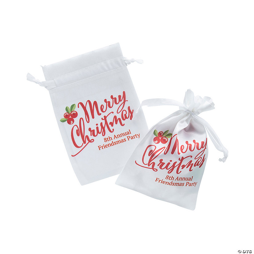 Personalized Mini Merry Christmas Satin Drawstring Favor Bags - 24 Pc. Image Thumbnail