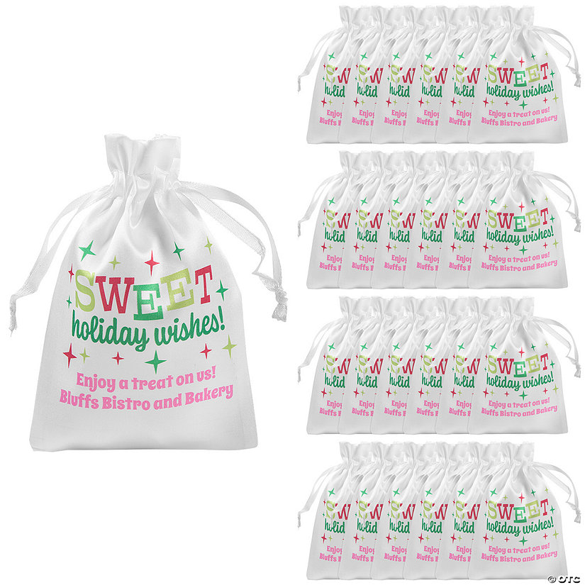 Personalized Mini Sweet Holiday Wishes Satin Drawstring Favor Bags - 24 Pc. Image Thumbnail