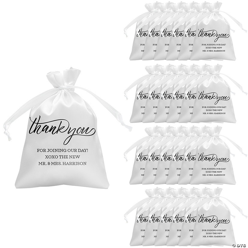 Personalized Mini Thank You Satin Drawstring Bags - 24 Pc. Image Thumbnail