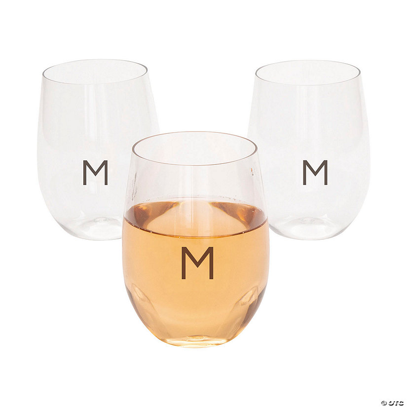 Personalized Monogram Stemless Plastic Wine Glasses 48 Pc. Oriental