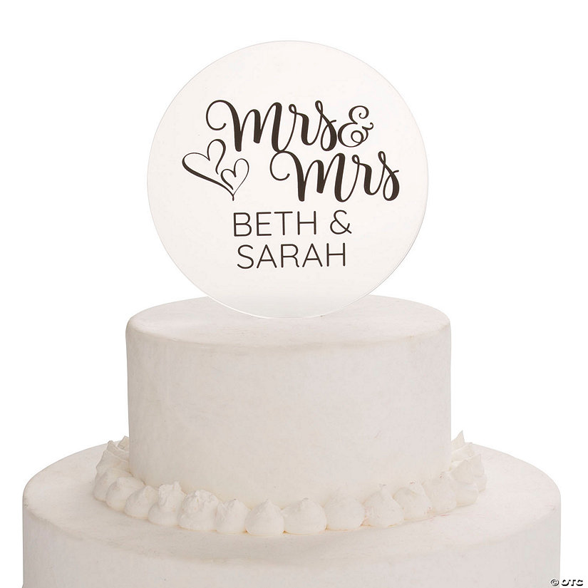 Personalized Mrs. &amp; Mrs. Clear Cake Topper Image