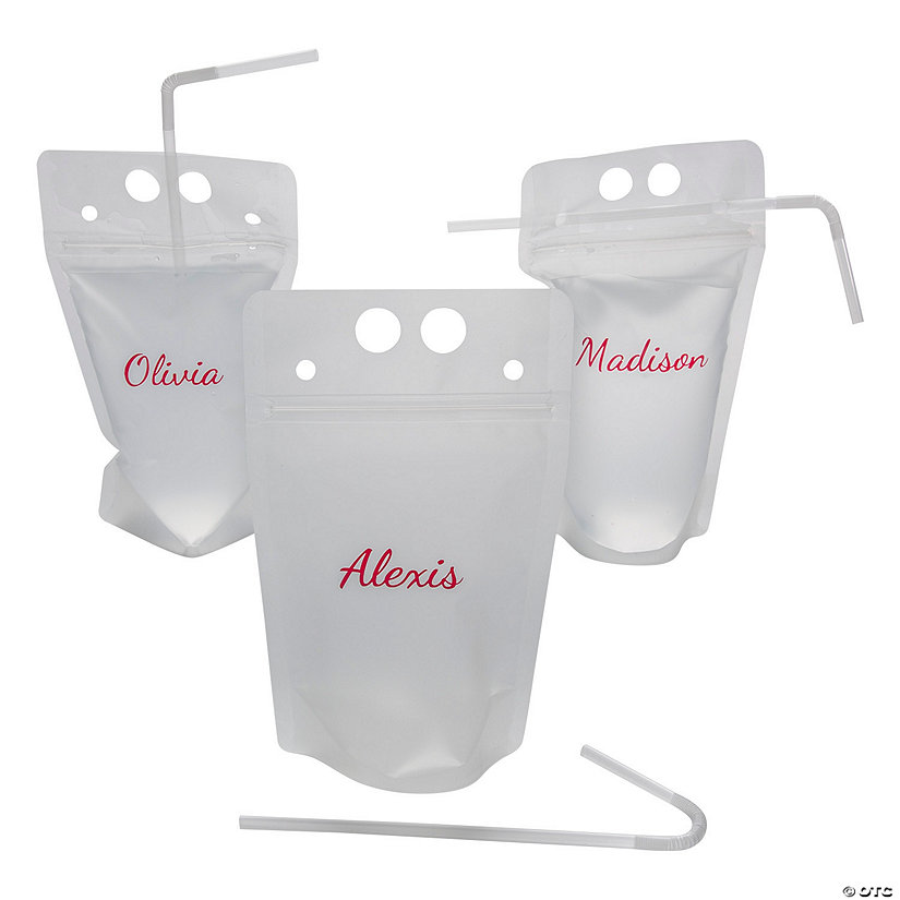 Personalized Multiple Names Collapsible Plastic Drink Pouches with Straws - 6 Ct. Image