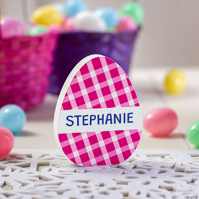 Personalized Name Gingham Easter Egg Tabletop Decoration Image Thumbnail