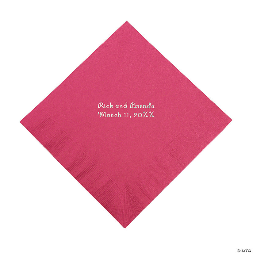 Personalized Napkins Beverage Hot Pink with Silver Foil Oriental