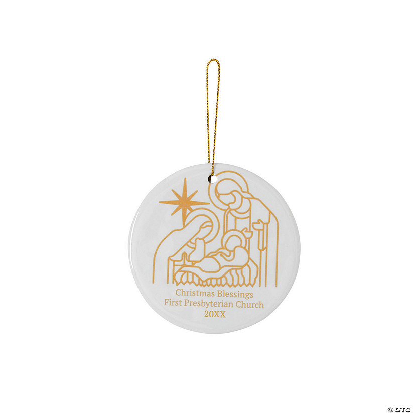 Personalized Nativity Round Ceramic Christmas Ornaments - 12 Pc. Image Thumbnail