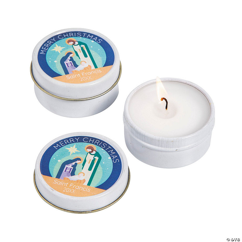 Personalized Nativity Votive Candle Tins 12 Pc. Oriental Trading