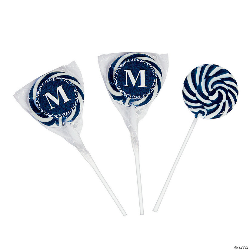 Personalized Navy Blue Monogram Swirl Lollipops - 24 Pc. Image