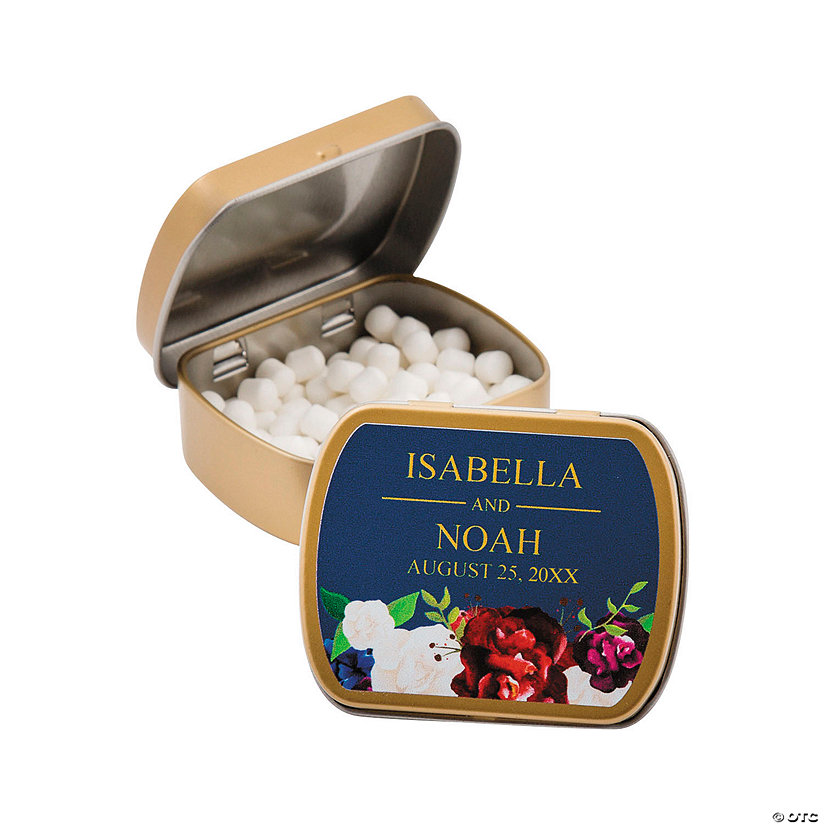 Personalized Navy Floral Mint Tins - 24 Pc. Image