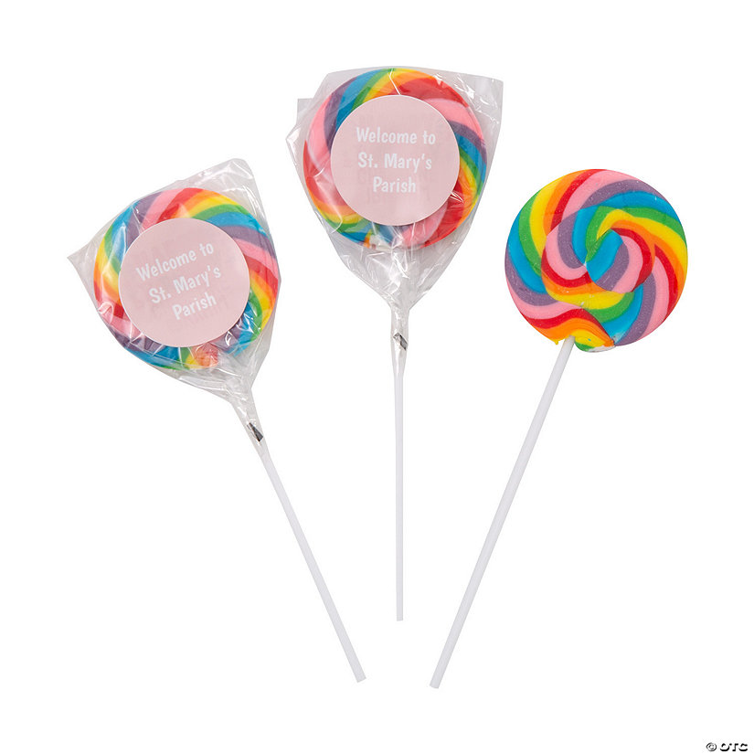 Personalized Open Text Large Swirl Lollipops - 24 Pc. | Cherry Flavor Image