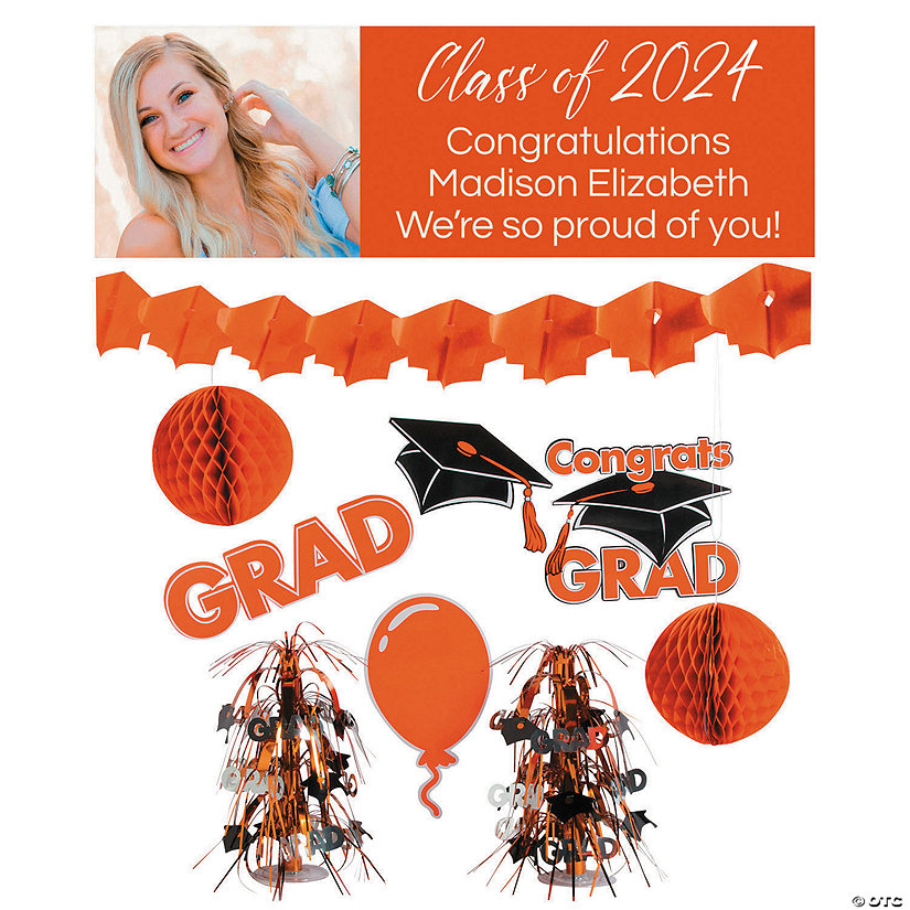 Personalized Orange Graduation Party Decorating Kit - 10 Pc. Image Thumbnail