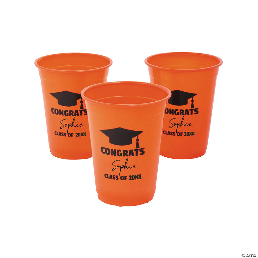 Personalized Orange Graduation Plastic Cups 40 Ct.
