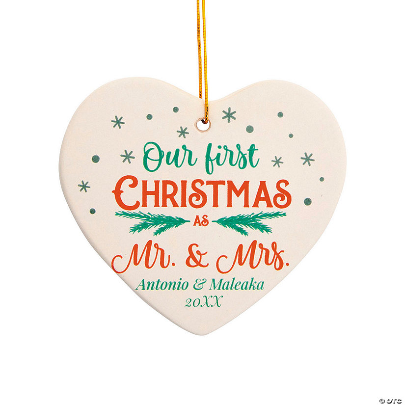 Personalized Our First Christmas as Mr. & Mrs. Heart-Shaped Ceramic Ornament Image Thumbnail