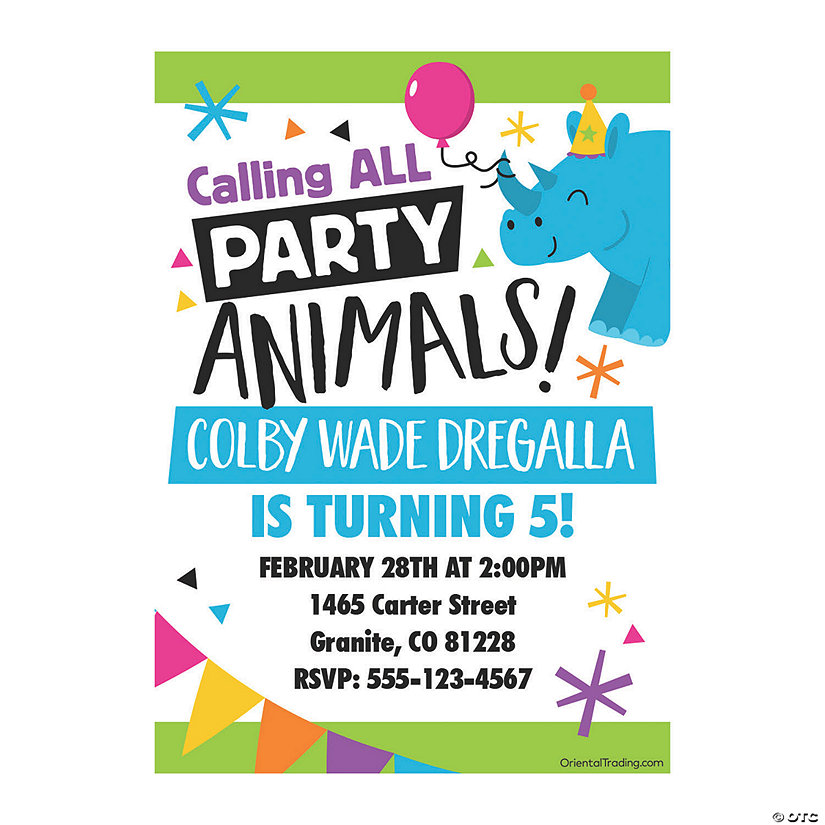 Personalized Party Animal Birthday Party Invitations - 10 Pc. Image Thumbnail
