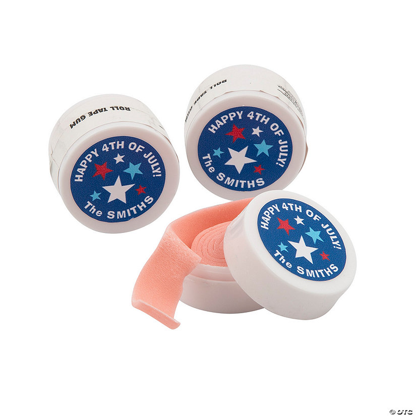 Personalized Patriotic Stars Roll Tape Gum - 12 Pc. Image Thumbnail