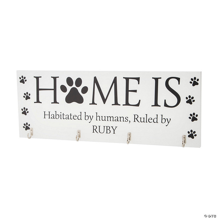 Personalized Paw Print Entryway Wall Decoration with Hooks Image