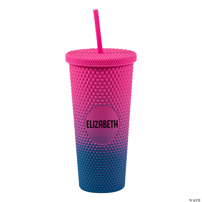Personalized Pink & Blue Plastic Tumbler with Straw & Lid Image Thumbnail