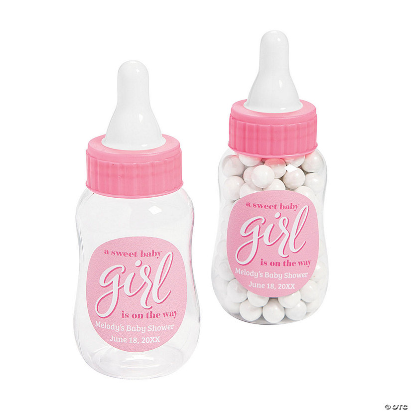 Personalized Pink Baby Bottle Favor Containers - 12 Pc. Image Thumbnail