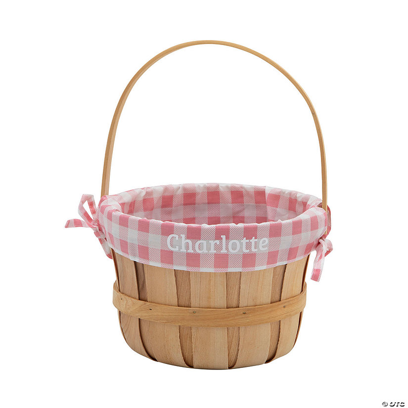 Personalized Pink Gingham Bushel Basket Image Thumbnail