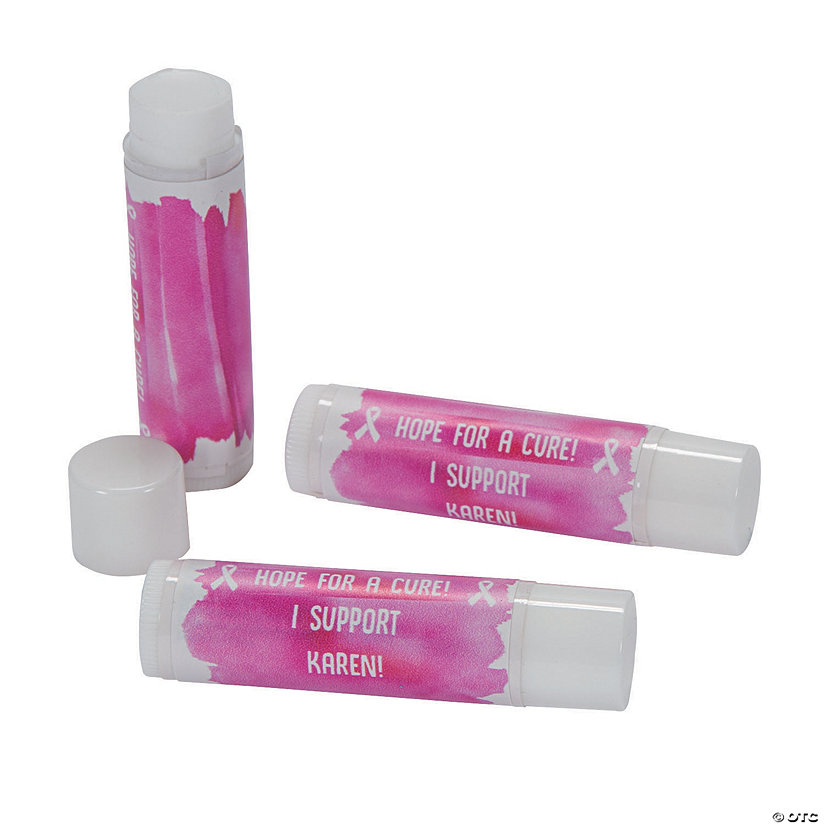 Personalized Pink Ribbon Lip Balm Covers - 12 Pc. Image