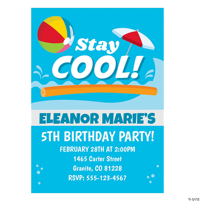 Personalized Pool Party Invitations - 10 Pc. Image