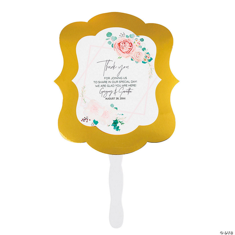 Personalized Premium Blush Floral Hand Fans with Gold Foil - 12 Pc. Image Thumbnail