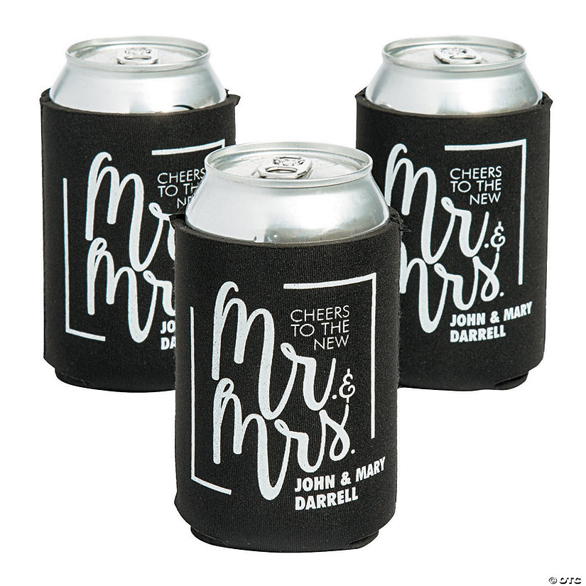 Personalized Premium Cheers Mr. & Mrs. Black Can Coolers - 48 Pc. Image