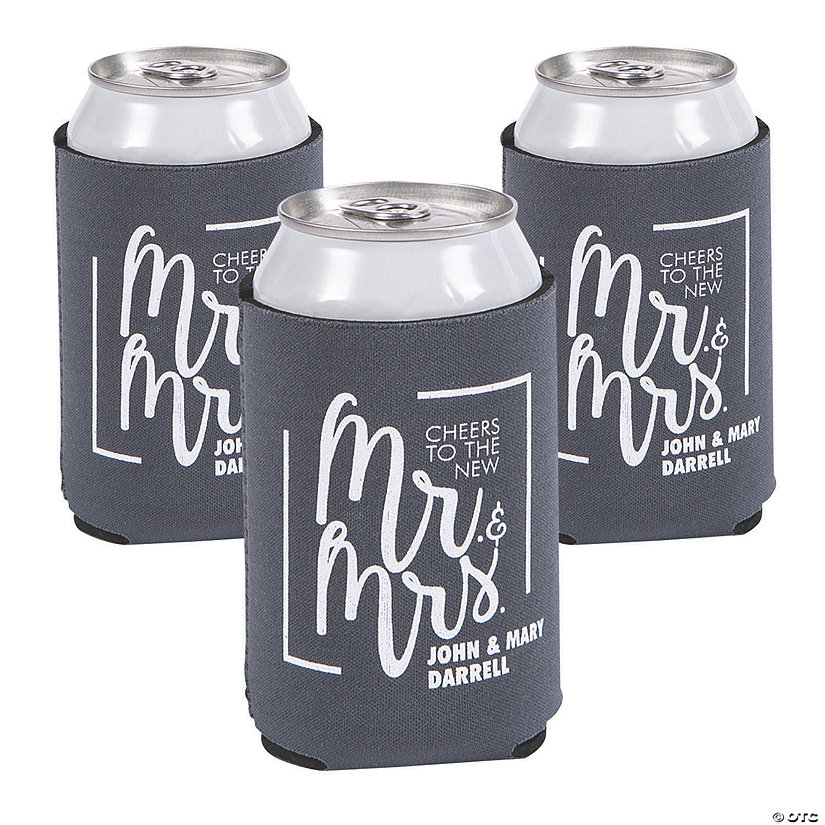 Personalized Premium Cheers Mr. & Mrs. Charcoal Can Coolers - 48 Pc. Image