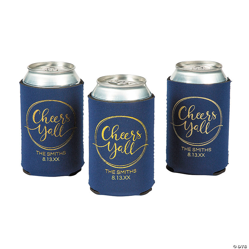 Personalized Premium Cheers Y&#8217;all Navy Blue Can Coolers - 48 Pc. Image Thumbnail