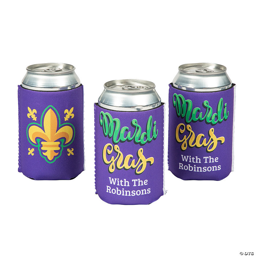 Personalized Premium Mardi Gras Can Coolers - 12 Pc. Image Thumbnail