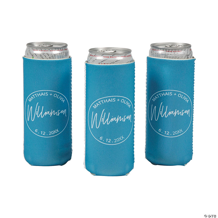 Personalized Premium Modern Last Name Slim Can Coolers 12 Pc