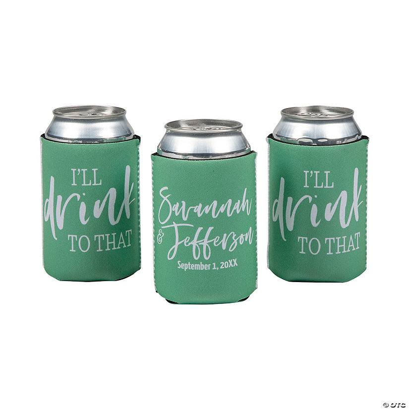 Personalized Premium Modern Script Drink to That Can Coolers - 12 Pc. Image