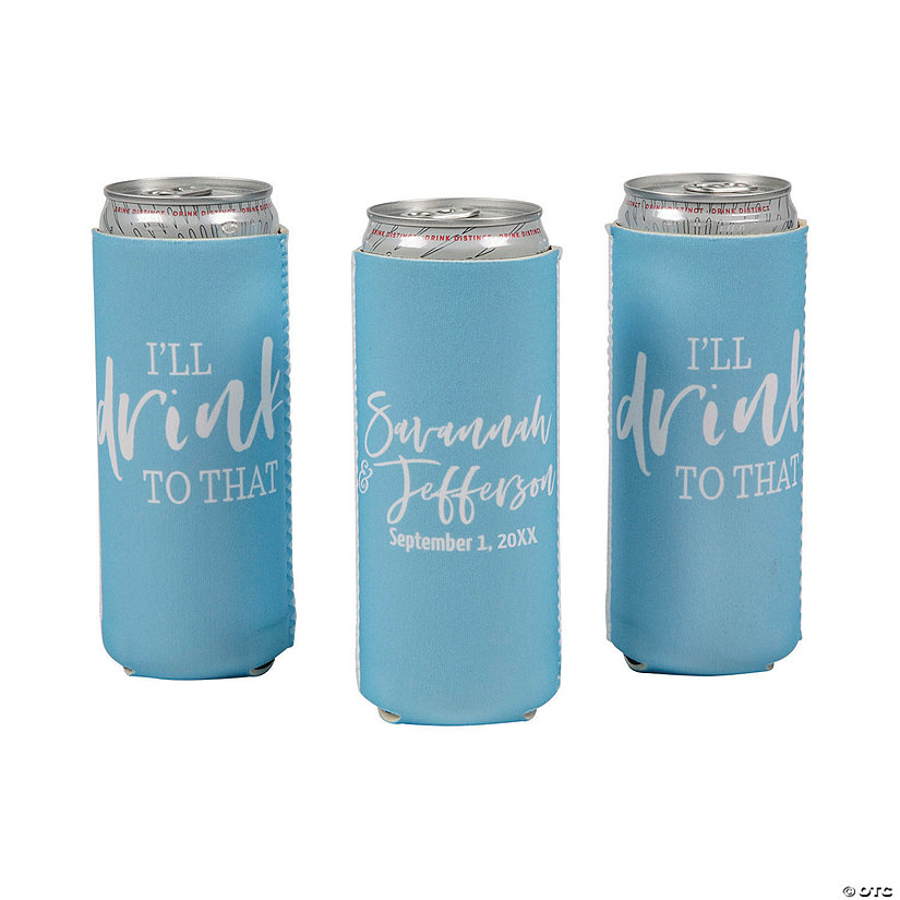 Personalized Premium Modern Script Drink to That Slim Can Coolers - 12 Pc. Image Thumbnail