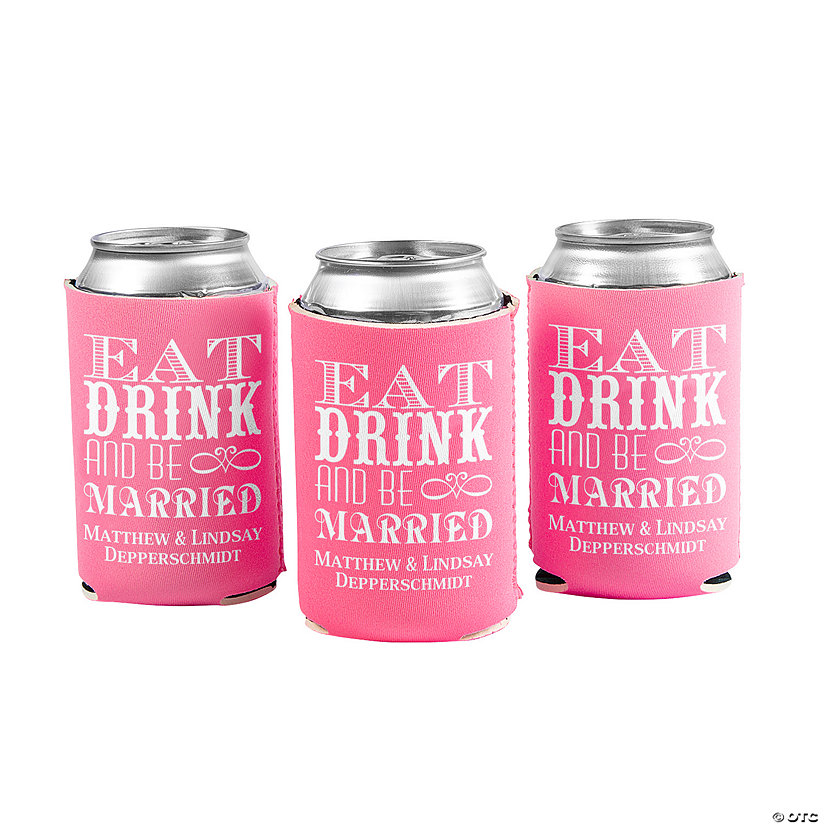 Personalized Premium Pink Eat Drink & Be Married Can Coolers - 48 Pc. Image Thumbnail