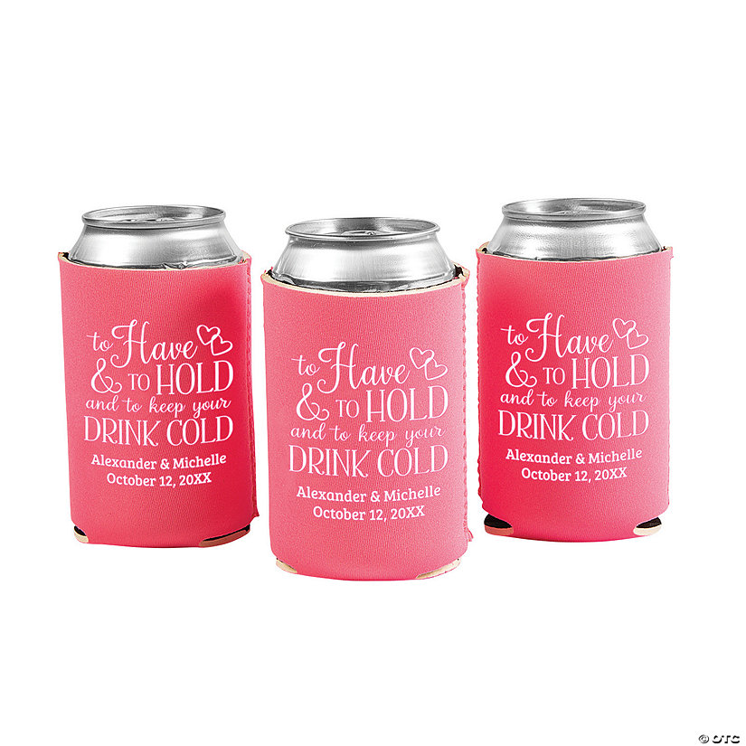 Personalized Premium Pink To Have & To Hold Wedding Can Coolers - 48 Pc. Image Thumbnail