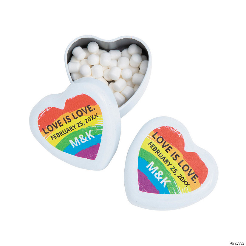 Personalized Rainbow Heart Mint Tins &#8211; 24 Pc. Image