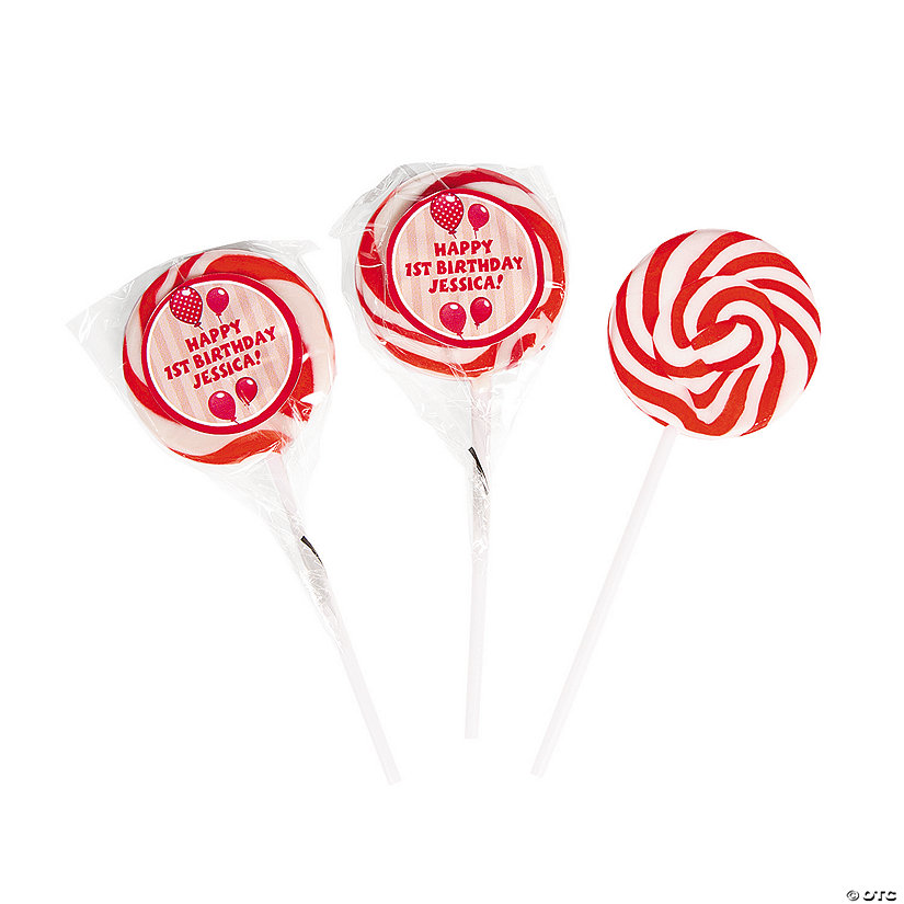 Personalized Red Birthday Balloon Swirl Lollipops - 24 Pc. Image